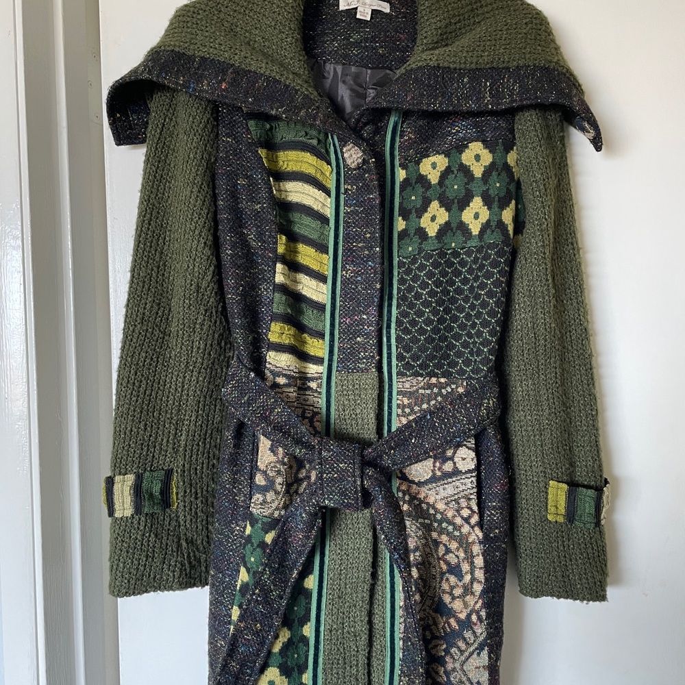 Green Patchwork Knit Coat